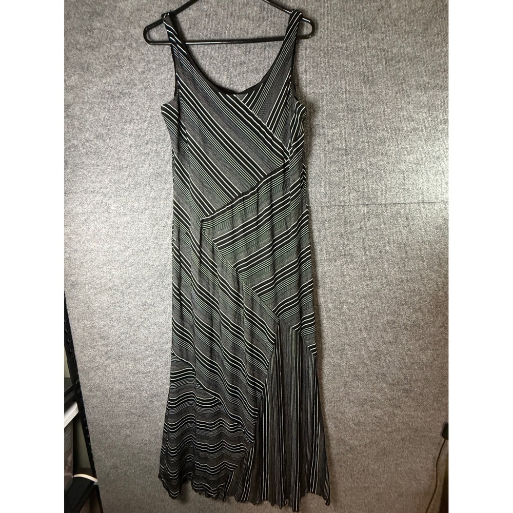 AB Studio Womens XL Black White Striped Sleeveless Asymmetric Maxi Dress Scoop